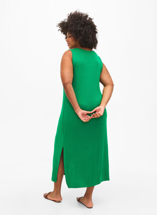 Sleeveless ribbed dress in viscose, Jolly Green, Model image number 1