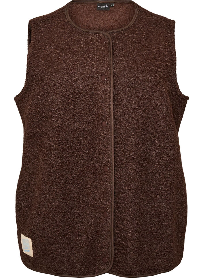 Fleece vest with press buttons and side pockets, Brown, Packshot image number 0