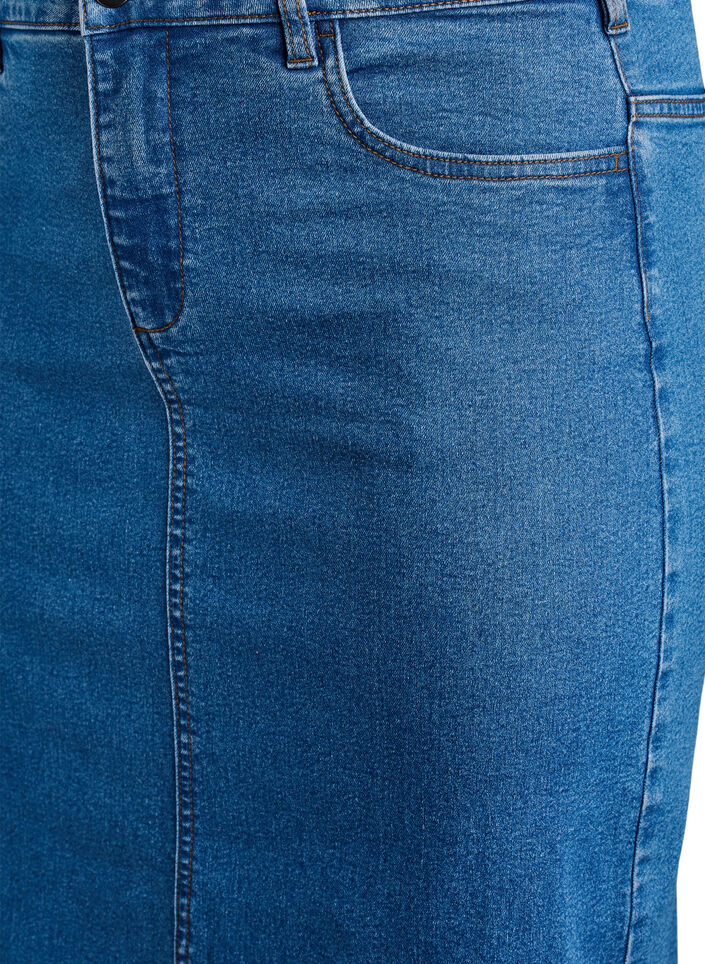 FLASH - Midi denim skirt with a front slit, Blue, Packshot image number 2