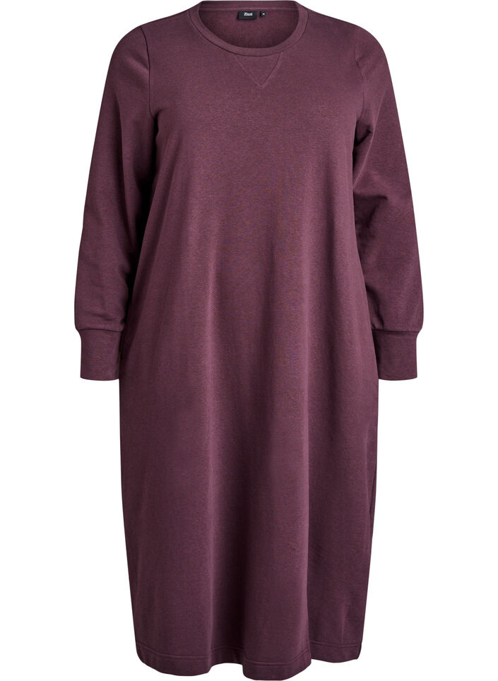 Cotton sweat dress with pockets, Dark Bordeaux, Packshot image number 0