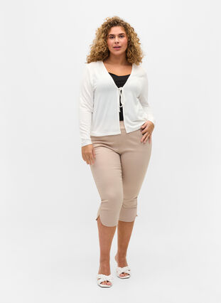 Ribbed cardigan with tie-string, White, Model image number 2