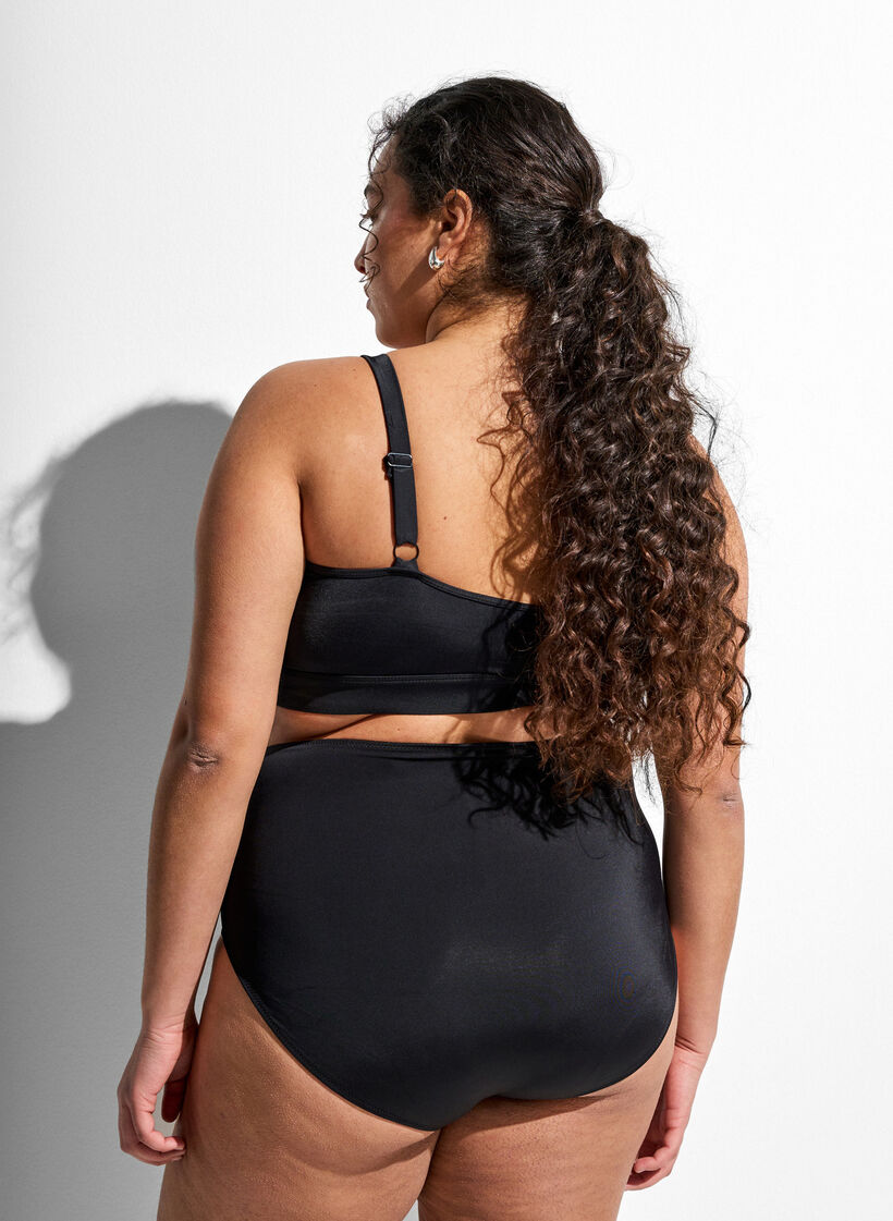 Solid coloured high-waisted bikini bottom, Black, Model image number 1