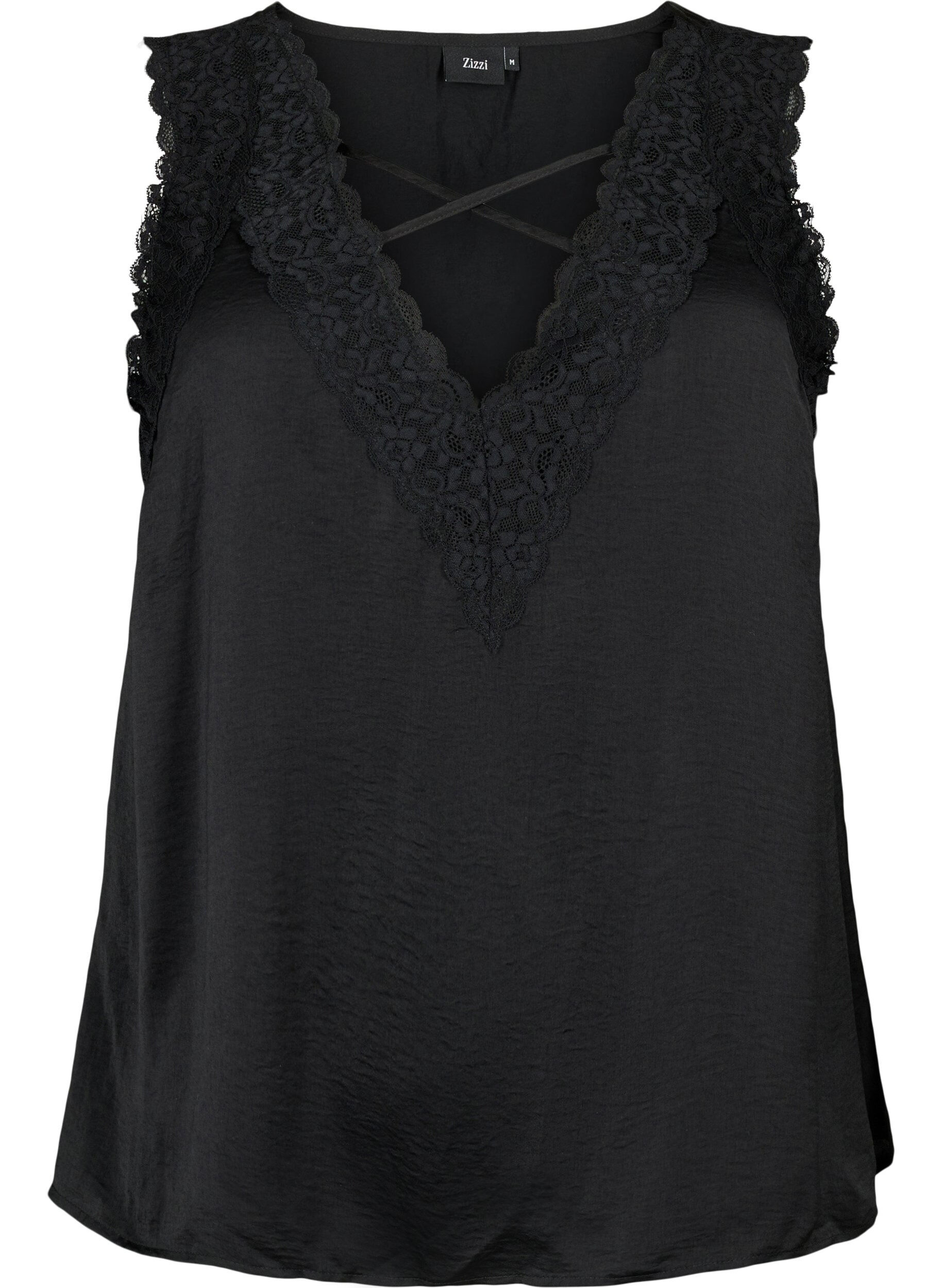 Zizzifashion Top with lace and cross detail, Black, Packshot image number 0