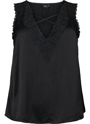 Top with lace and cross detail, Black, Packshot image number 0