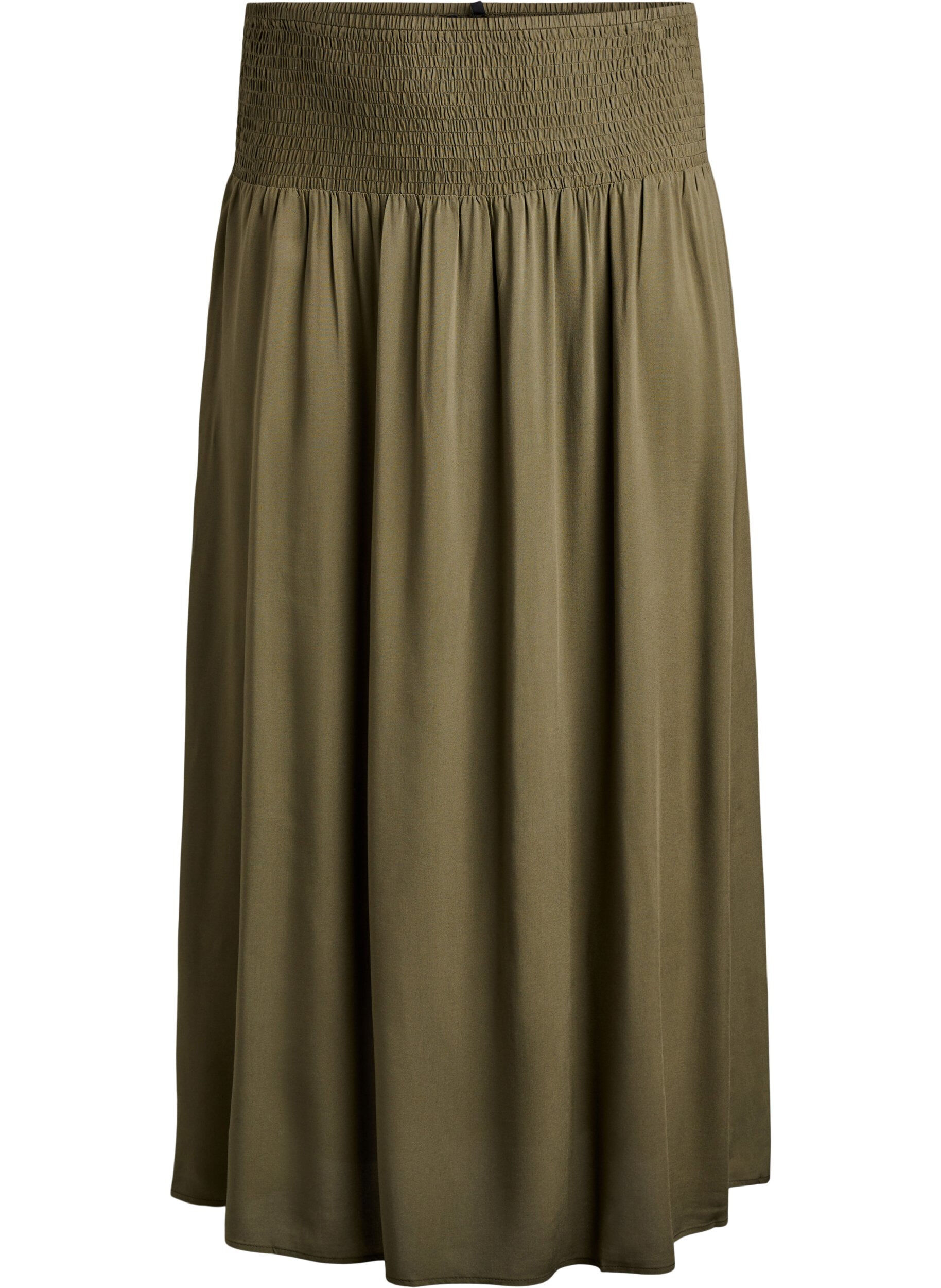 Zizzifashion Viscose maxi skirt with smocking, Green, Packshot image number 0
