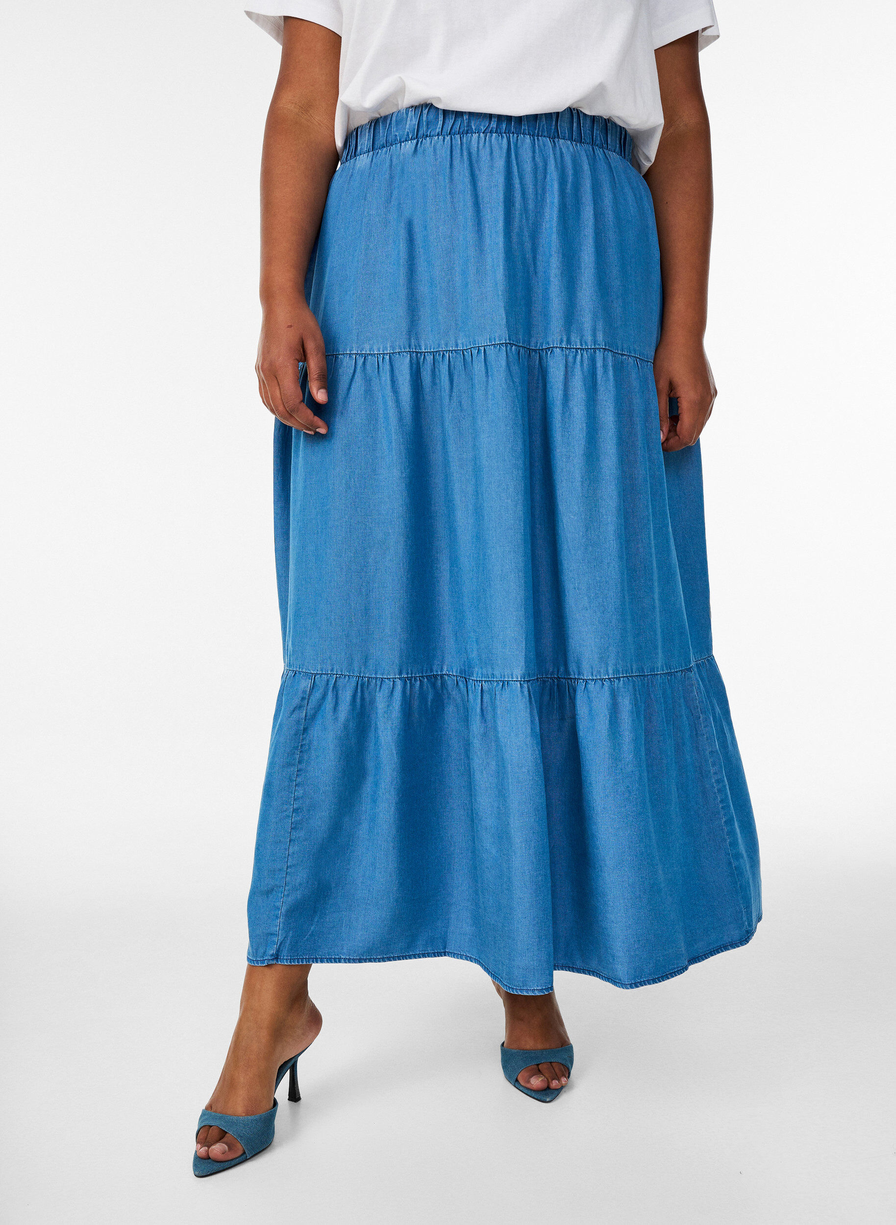 ZizzifashionDenim maxi skirt with ruffles, Blue, Model image number 2