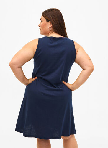 Sleeveless cotton dress with a-shape, Navy Blazer solid, Model image number 1