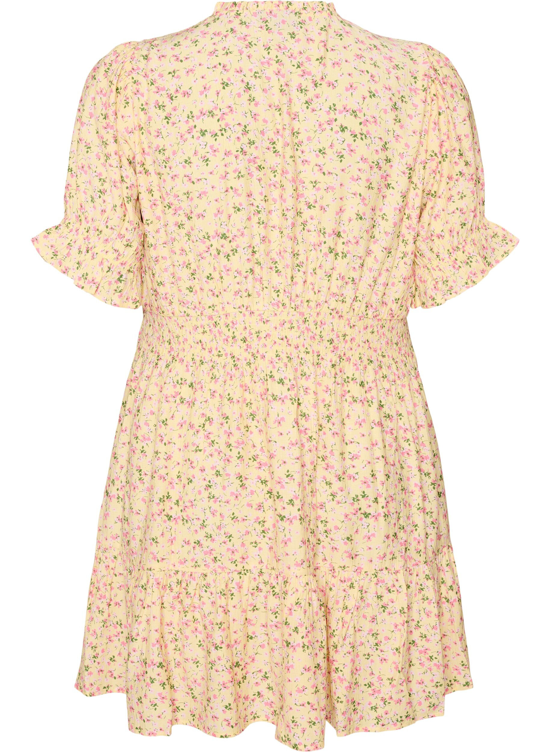 ZizzifashionShort viscose dress with ruffle details, Yellow, Packshot image number 1