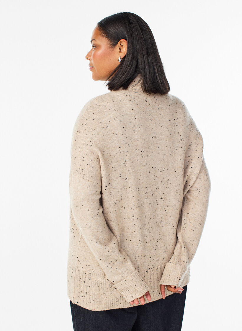 Knit sweater with high neck and dotted pattern, Beige, Model image number 2