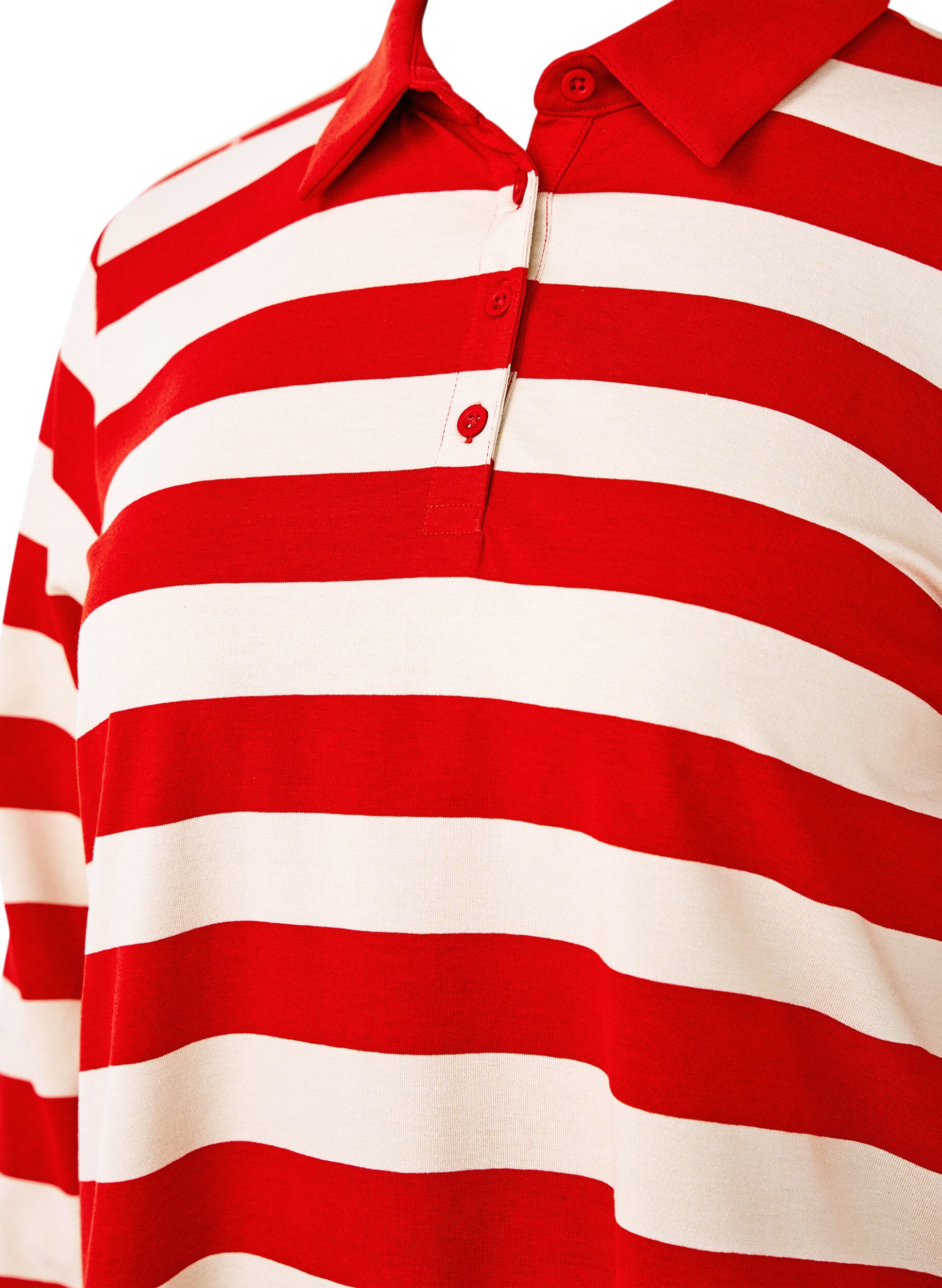 Zizzifashion Long-sleeved polo shirt with stripes, Red, Packshot image number 2