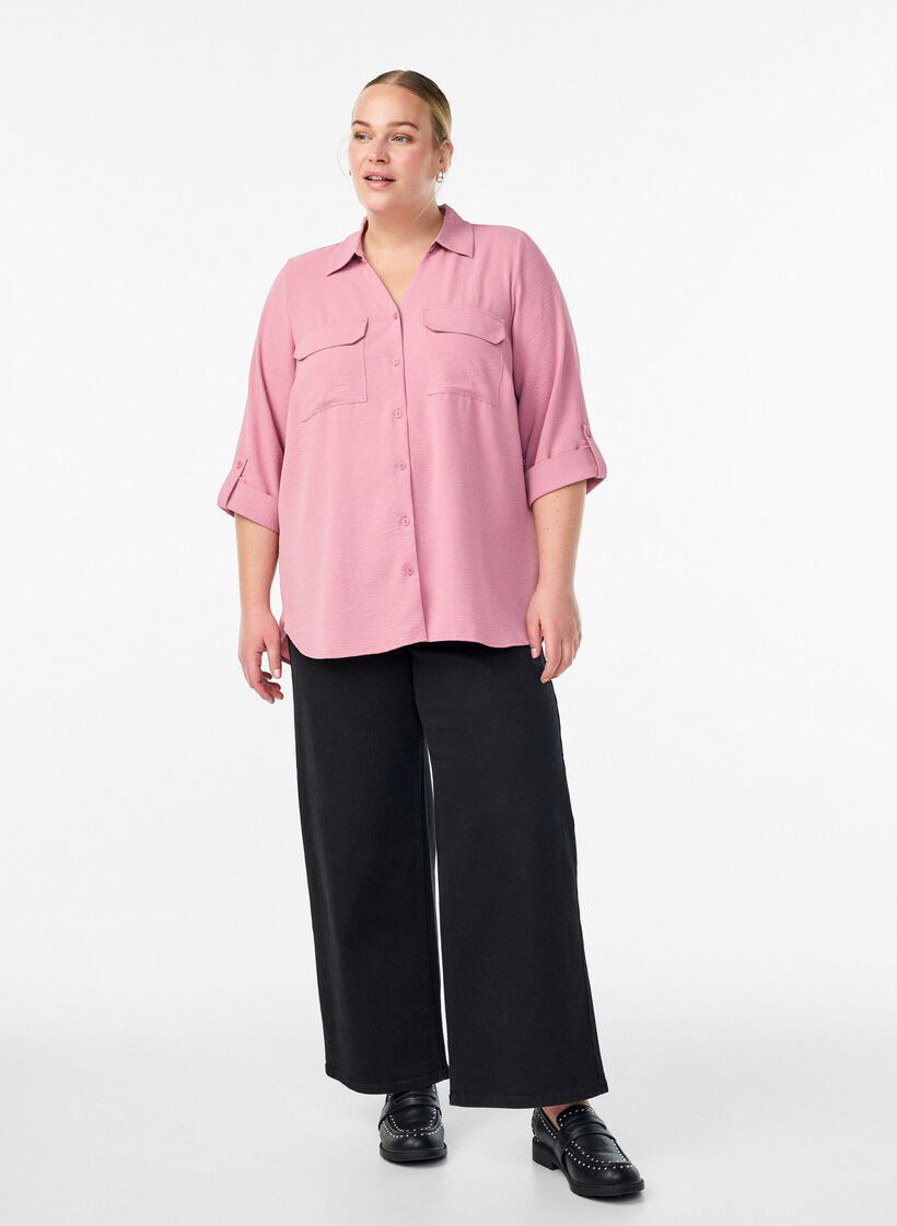 Shirt with chest pockets and 3/4 sleeves, Rose, Model image number 1
