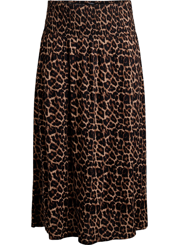 Viscose maxi skirt with smocking, Brown, Packshot image number 0