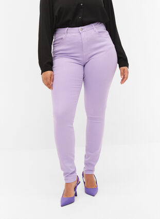 High waisted Amy jeans with super slim fit, Lavender, Model image number 3