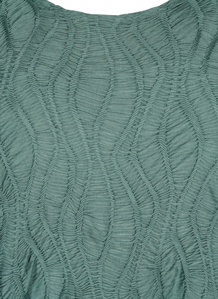 Short dress with texture and 3/4 sleeves, Green, Packshot image number 2