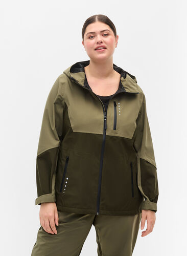 Waterproof shell jacket with hood and reflectors, Forest Night Comb, Model image number 0