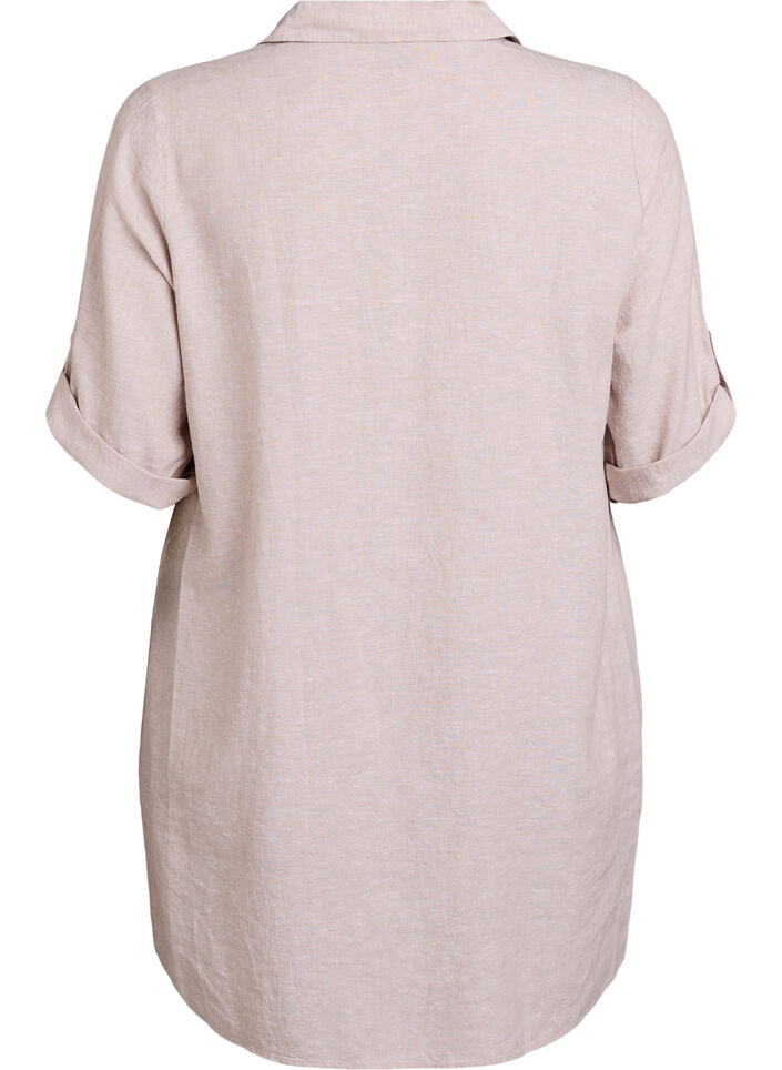 Linen and viscose tunic with A-shape, Beige, Packshot image number 1