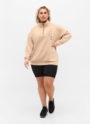 High-neck sweatshirt with zip, Oatmeal, Model image number 3
