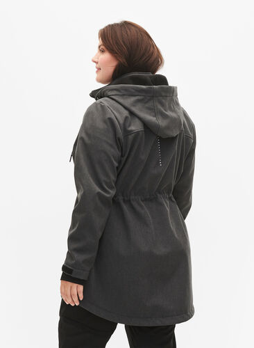 Softshell jacket with detachable hood, Dark Grey Melange, Model image number 1