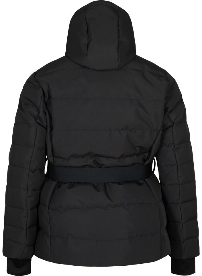 Water-repellent ski jacket with hood and belt, Black, Packshot image number 1