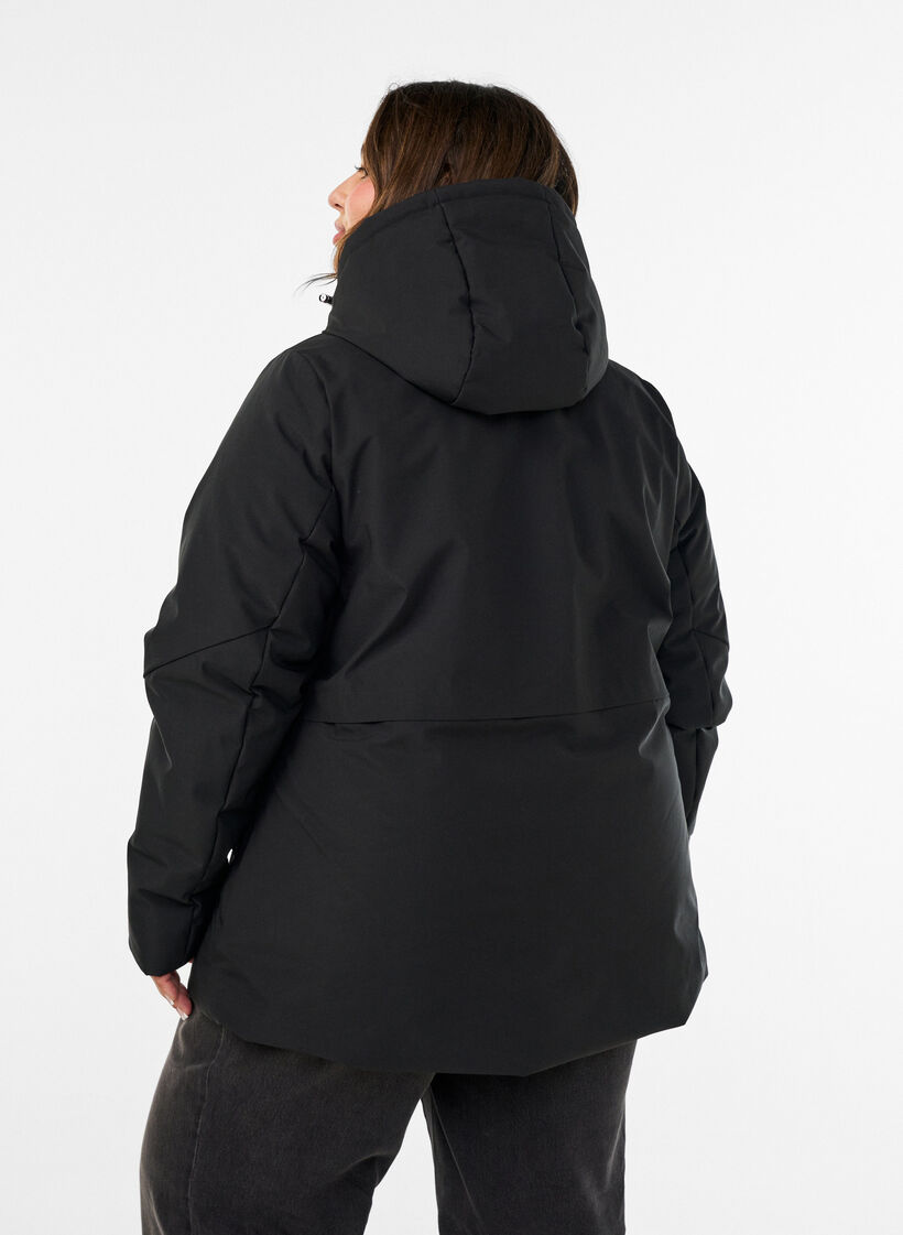 Winter jacket with hood and adjustable waist, Black, Model image number 2