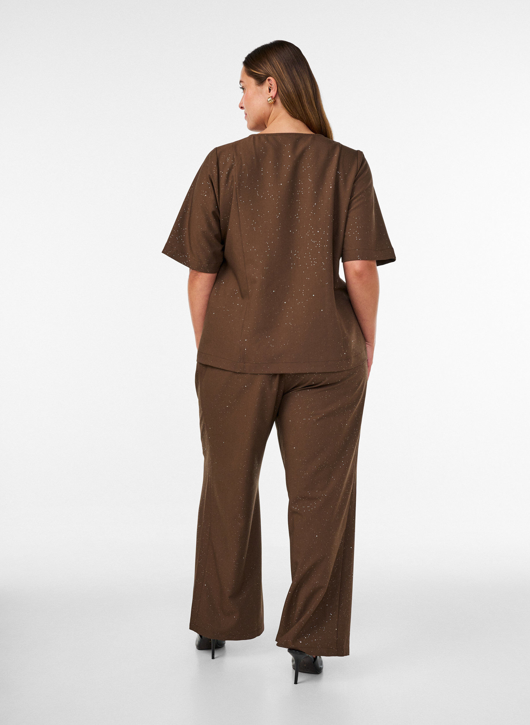 ZizzifashionTrousers with glitter and wide legs, Brown, Model image number 1