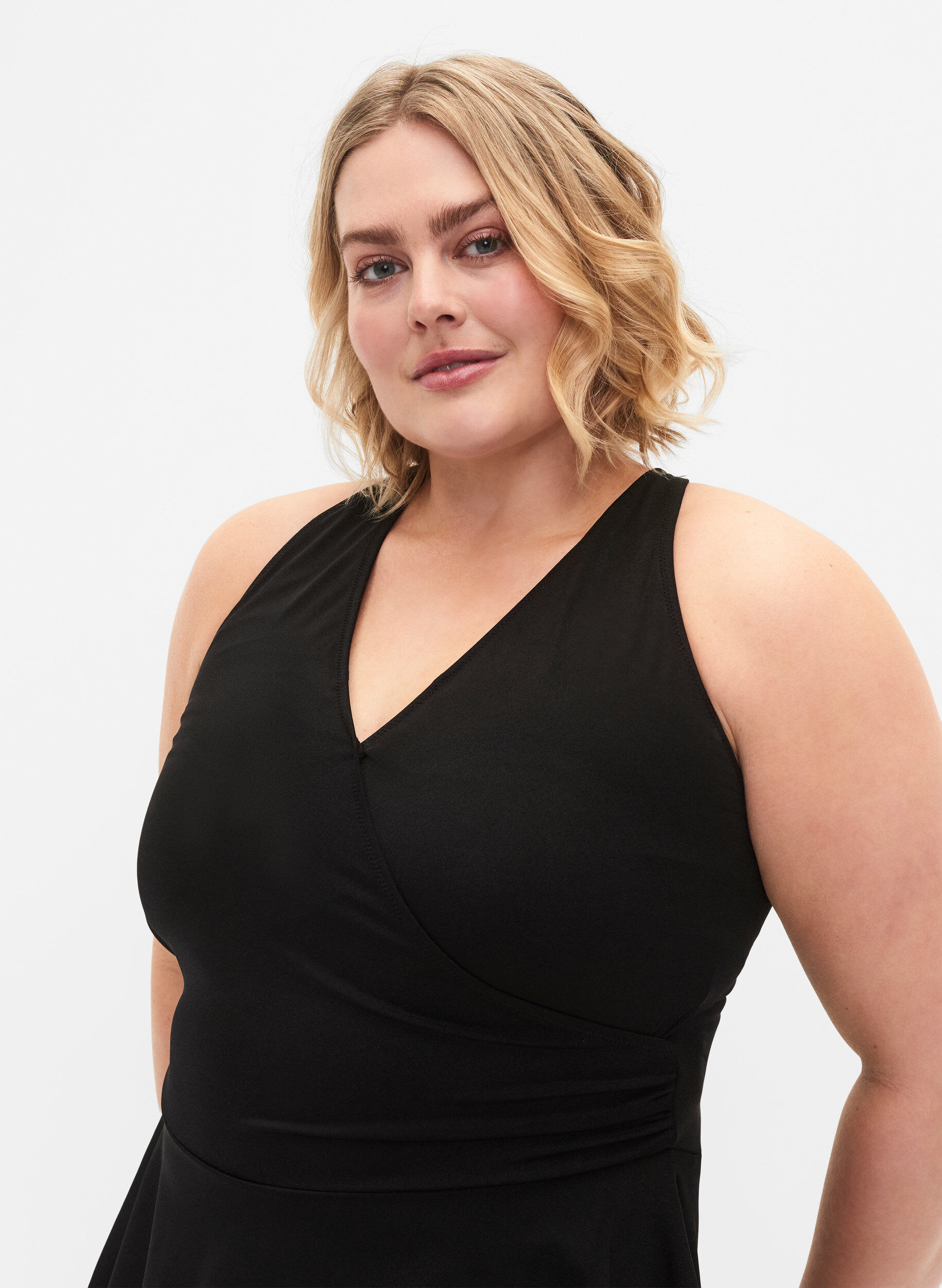 Zizzifashion Swim dress with crossed back and skirt, Black, Model image number 2