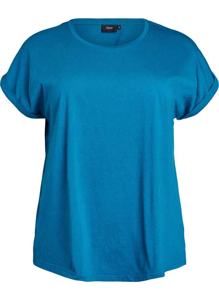 Short sleeved cotton blend t-shirt, Petrol, Packshot image number 0