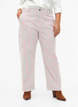 Striped cargo jeans with a straight fit, Rose White Stripe, Model image number 2
