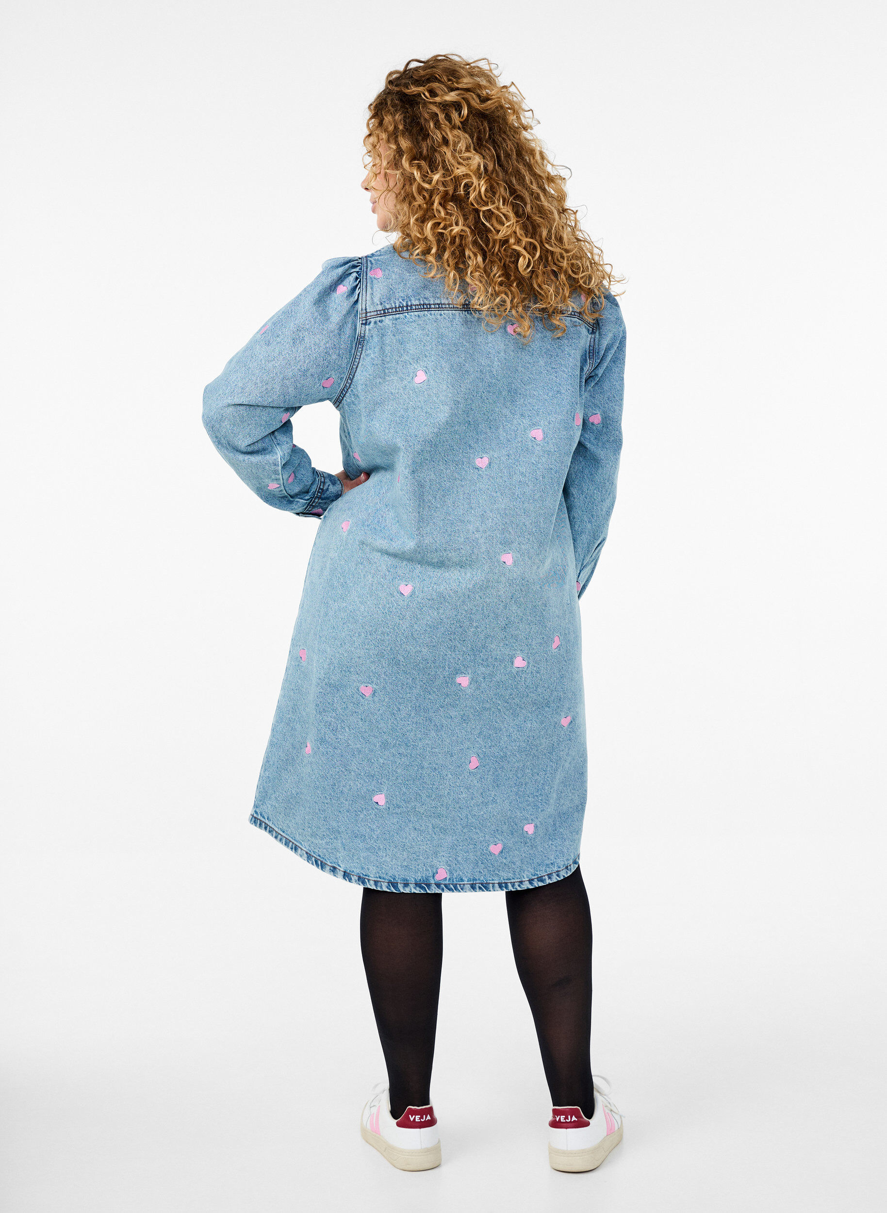 Zizzifashion Denim dress with hearts and chest pockets, Light Blue, Model image number 1