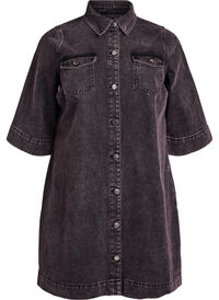 Short denim dress with chest pockets and short sleeves - Purple - Sz. XL - Zizzifashion Short denim dress with chest pockets and short sleeves - Purple - Sz. XL - Zizzifashion