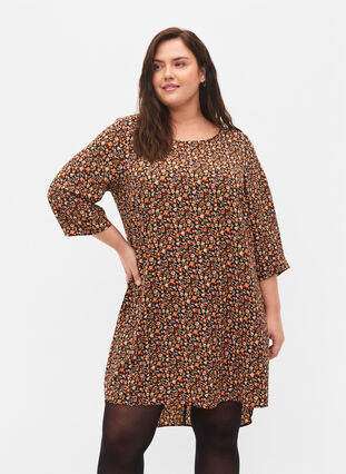 Printed dress with 3/4 sleeves, Ditsy Floral, Model image number 0