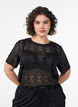 Eyelet embroidered lace T-shirt, Black, Model image number 0