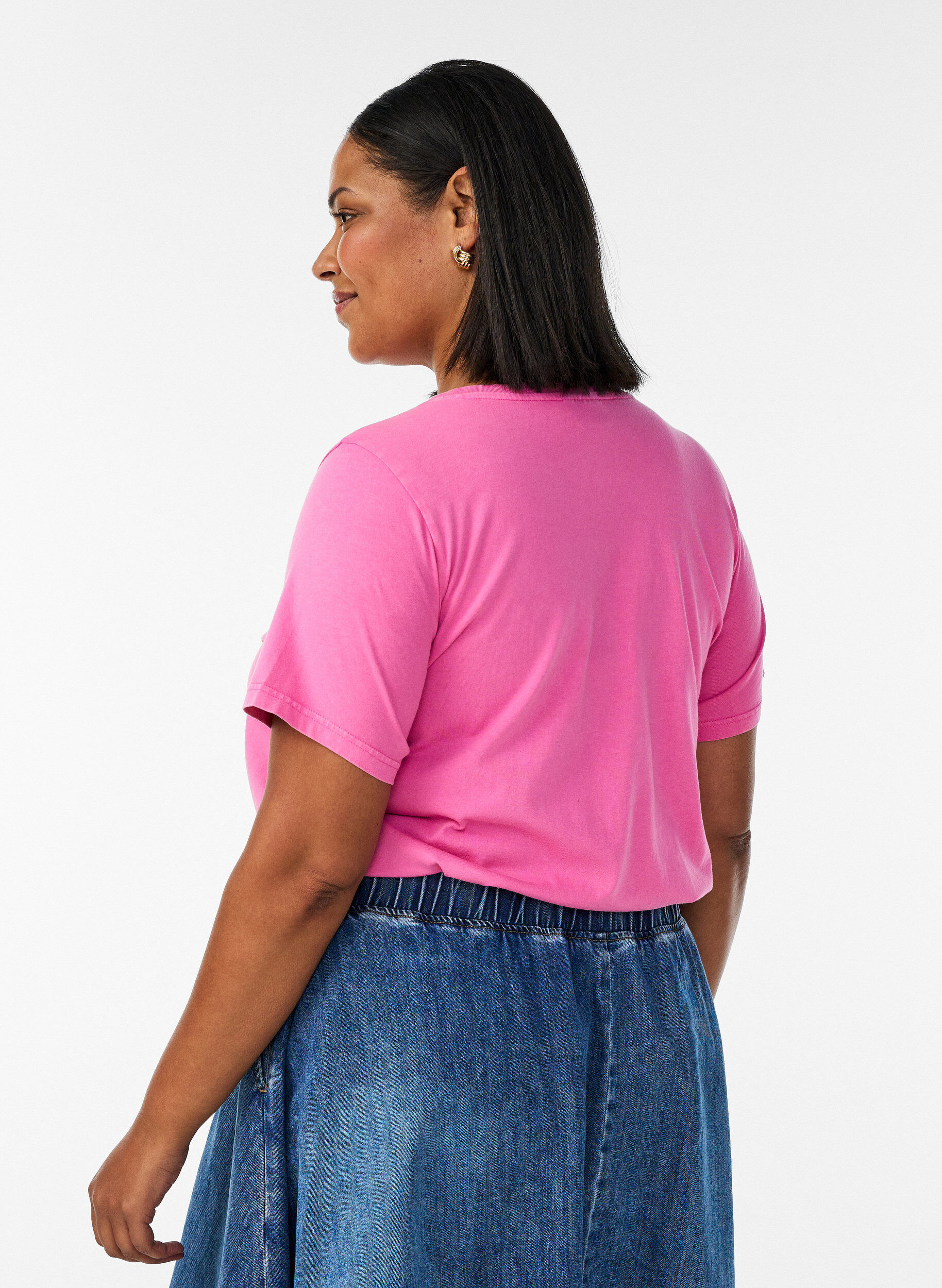 ZizzifashionOrganic cotton T-shirt with a varsity print and V-neck, Rose, Model image number 2