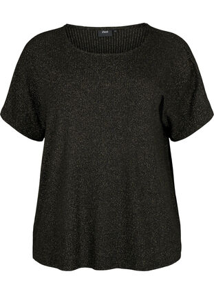 Short-sleeved viscose blouse with glitter, Black Shimmer, Packshot image number 0