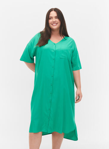 Short-sleeved viscose shirt dress, Holly Green, Model image number 0