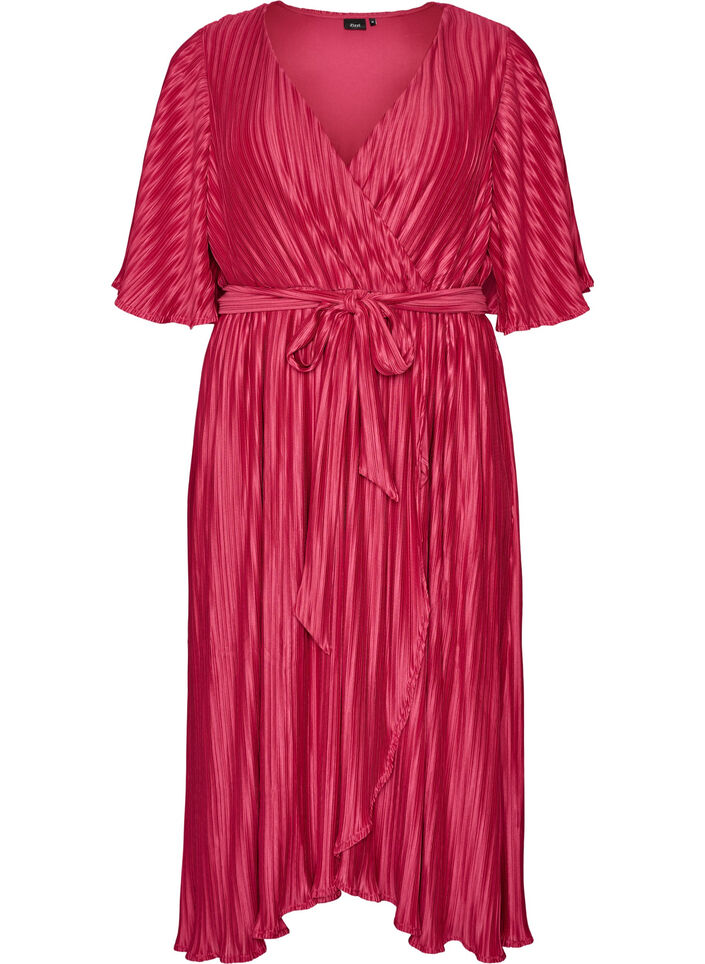 Pleated midi dress with batwing sleeves, Pink, Packshot image number 0