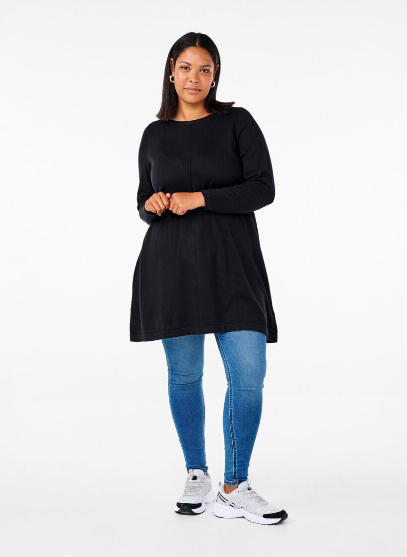 Knitted dress in cotton-viscose blend, Black, Model image number 1