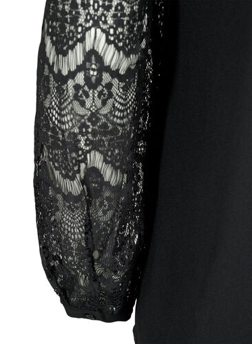 Long sleeve blouse with lace, Black, Packshot image number 3