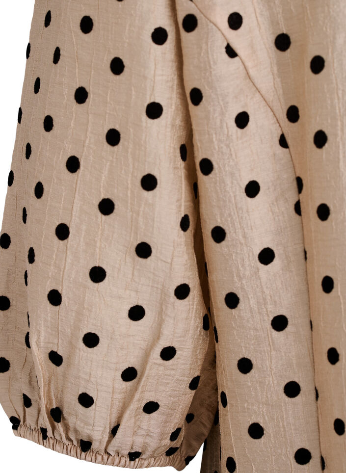 Midi shirt dress with polka dots and 3/4 sleeves, Beige, Packshot image number 3