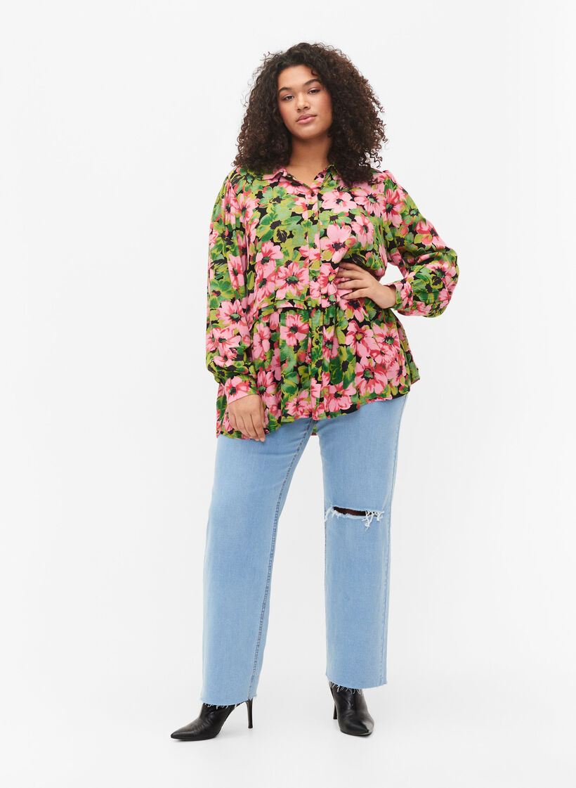 Floral shirt in viscose, Pink G. Flower AOP, Model image number 2