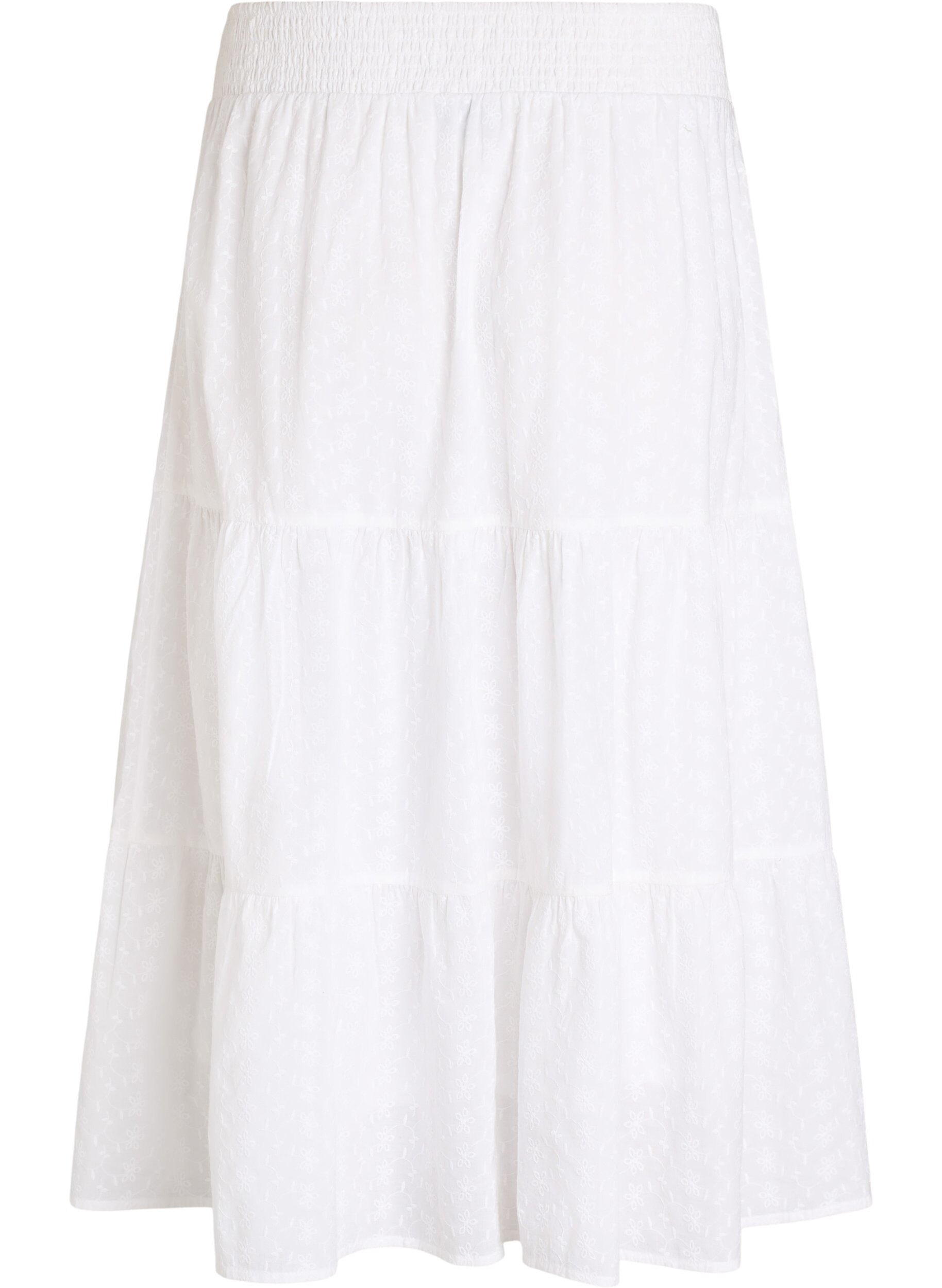 Zizzifashion Ankle-length cotton skirt with a smocked waist, White, Packshot image number 1