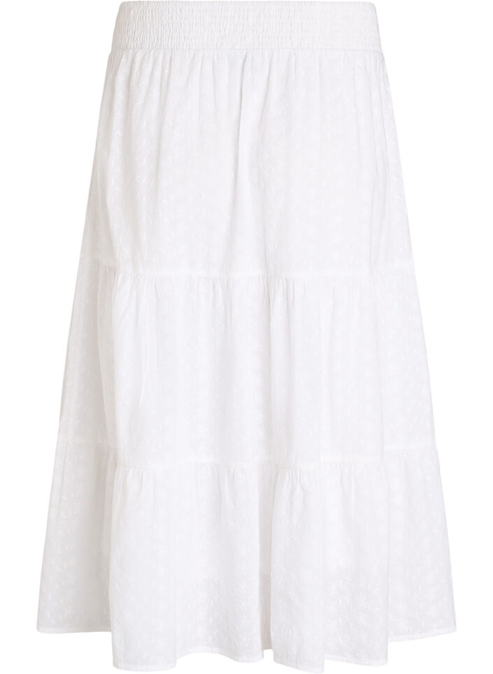 Ankle-length cotton skirt with a smocked waist, White, Packshot image number 1