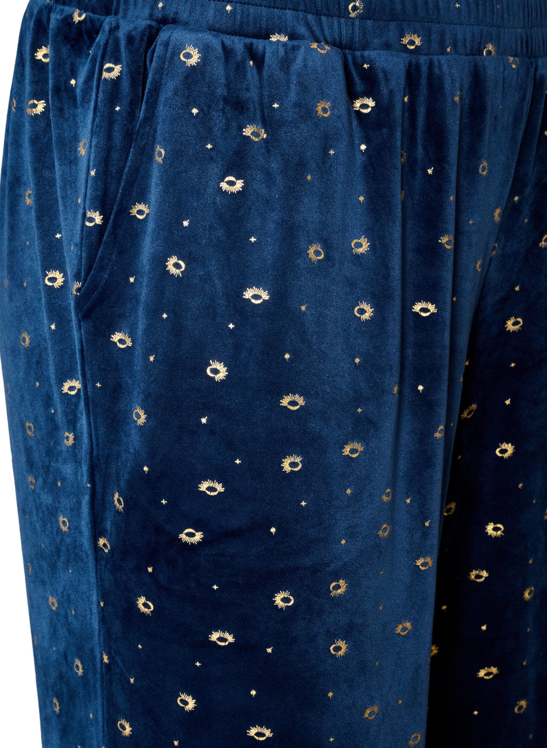 ZizzifashionVelour pyjama bottoms with an all-over print, Blue, Packshot image number 2