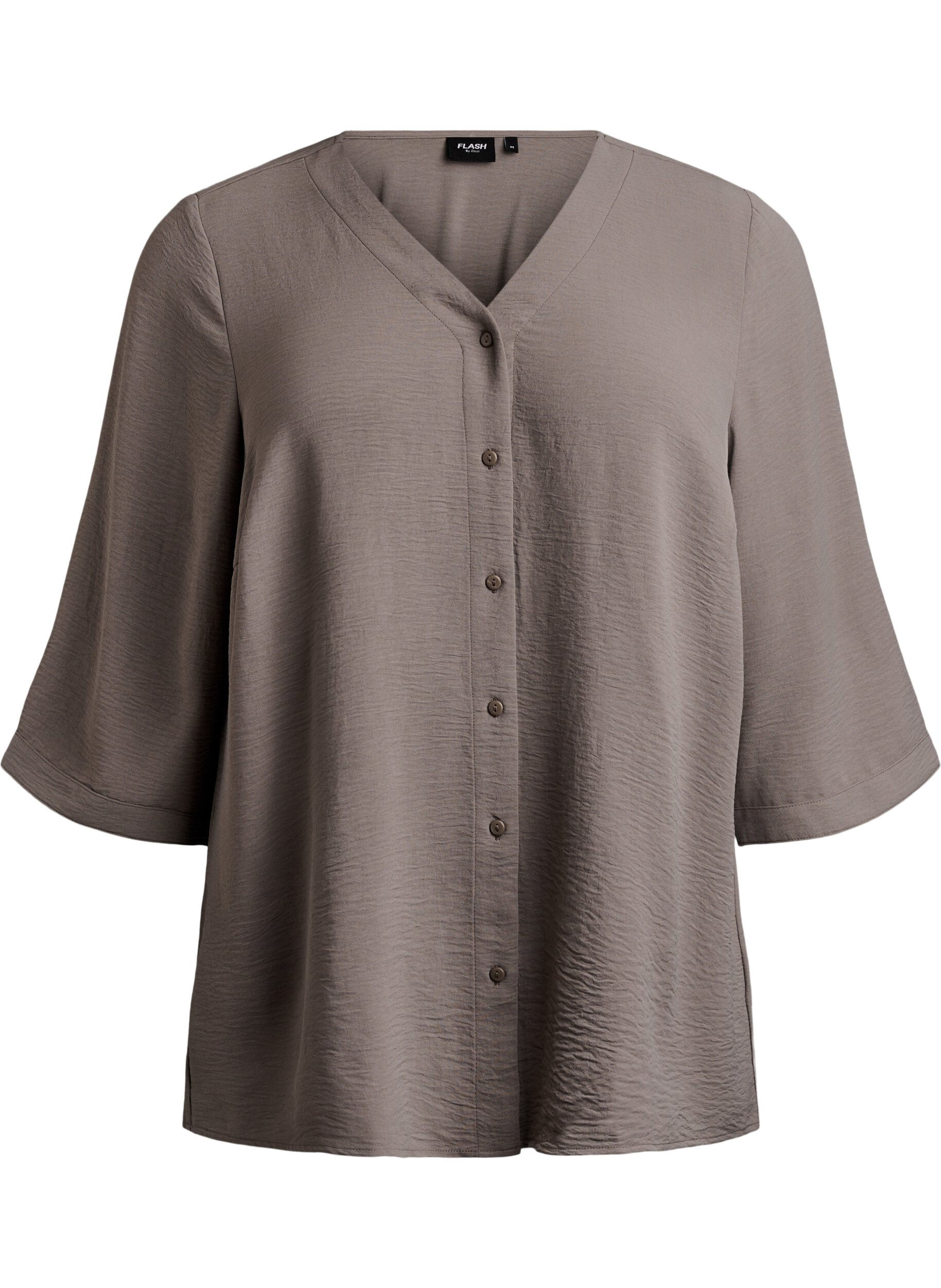 Shirt blouse with V-neck and 3/4 sleeves