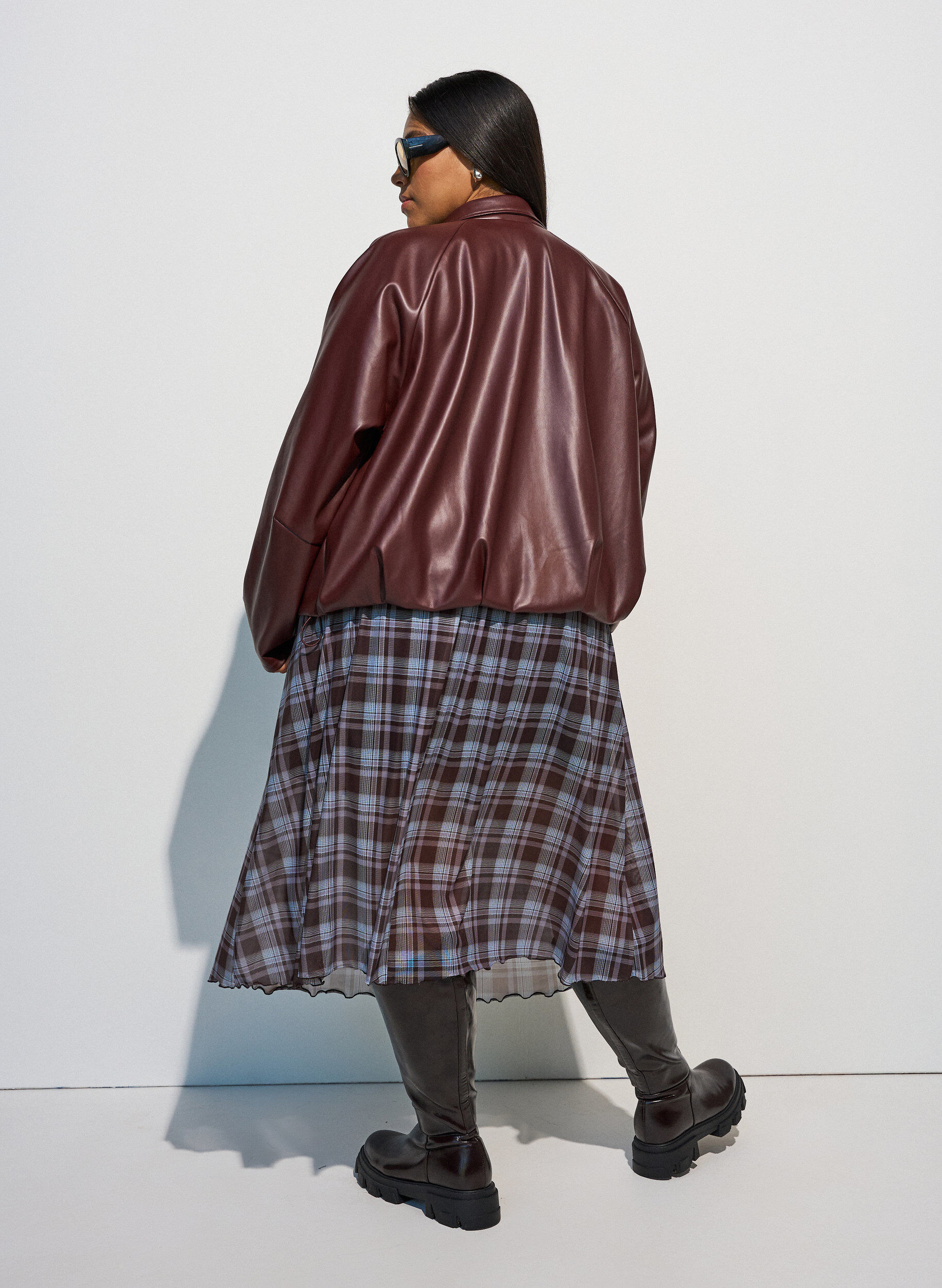 ZizzifashionChecked mesh midi skirt, Blue, Model image number 1