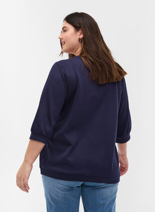 Blouse with 3/4-length sleeves, Navy Blazer, Model image number 1