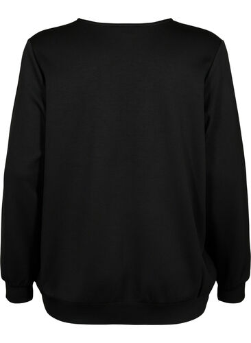 Sweatshirt with v-neck and pocket, Black, Packshot image number 1
