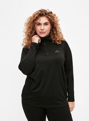 Baselayer blouse with pockets and mesh, Black, Model image number 0