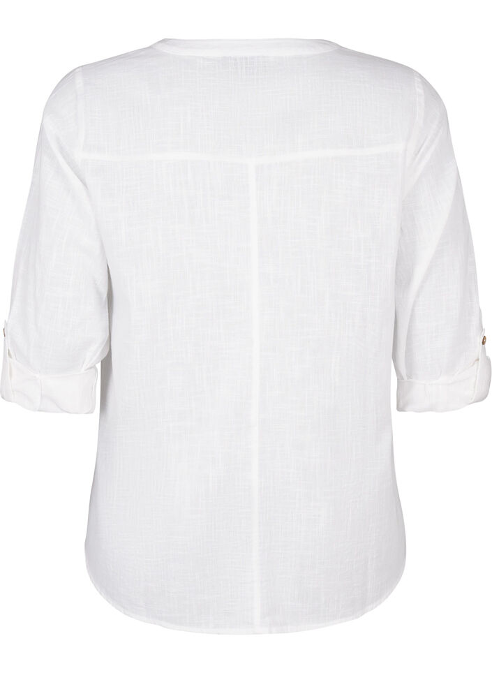 Cotton shirt blouse with a v-neck, White, Packshot image number 1