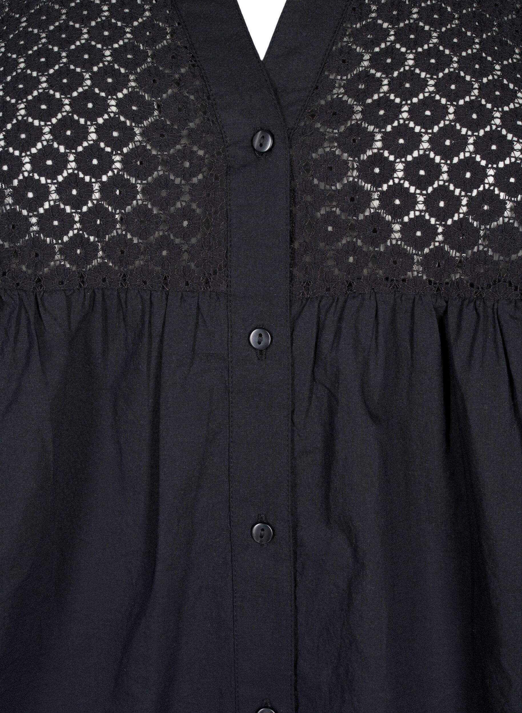 Zizzifashion FLASH - Shirt with crochet detail, Black, Packshot image number 2